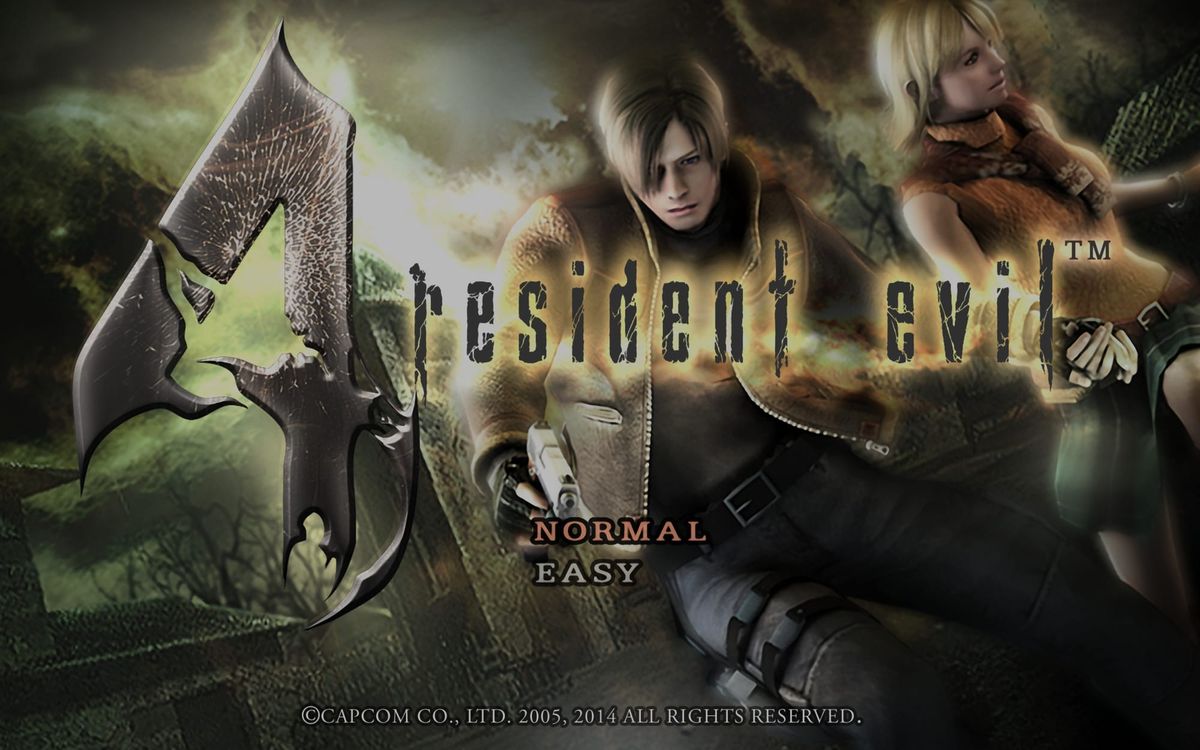 The main menu title screen for Resident Evil 4.