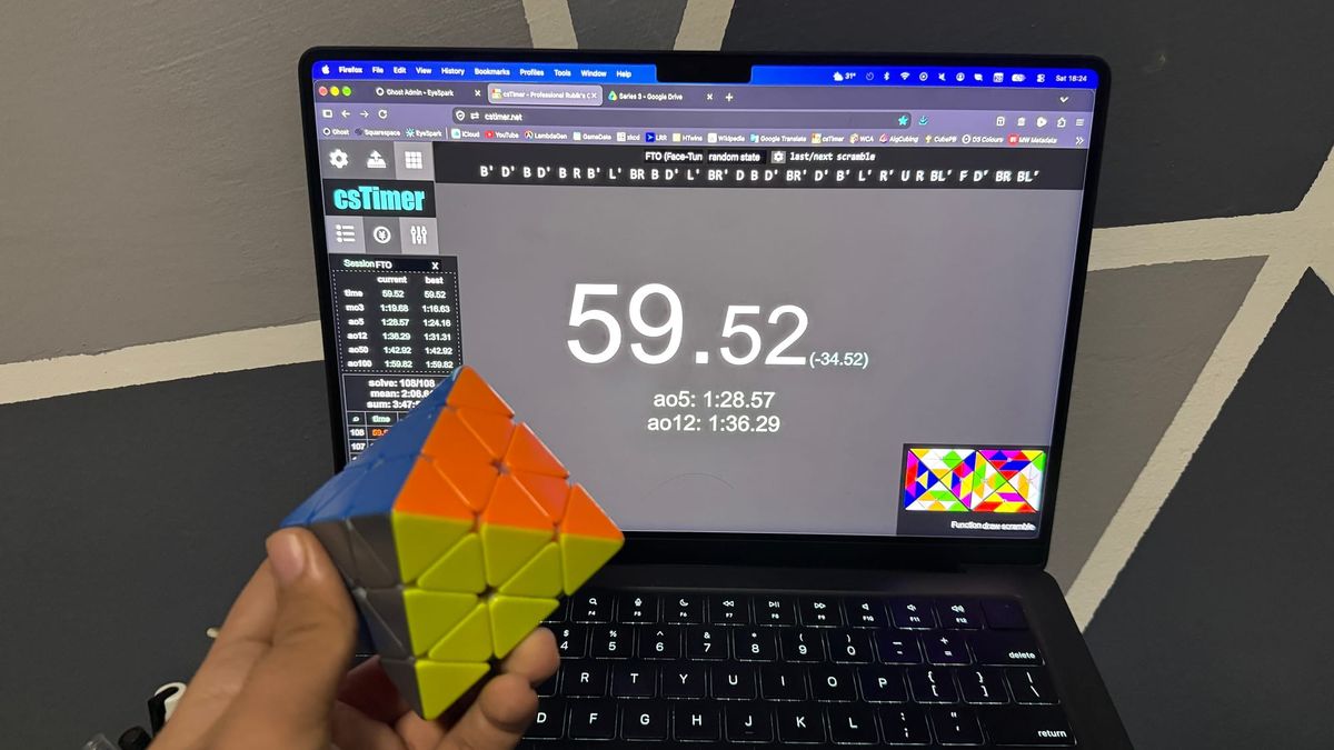 59.52 Face-Turning Octahedron solve. The scramble is: B' D' B D' B R B' L' BR B D' L' BR' D B D' BR' D' B' L' R' U R BL' F D' BR BL'.