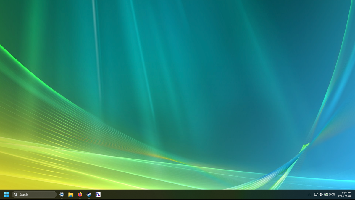 A screenshot of Windows 11 running on Parallels on my MacBook. It's a screenshot of my desktop with the original Windows Vista background. The date is August 7th, 2026, at 8:07 PM.