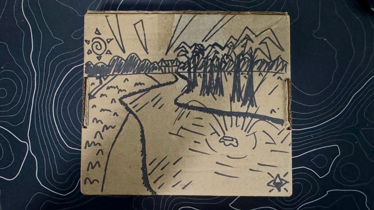 A very simple marker drawing of the Santo Domingo Country Club done in a small cardboard box. 
