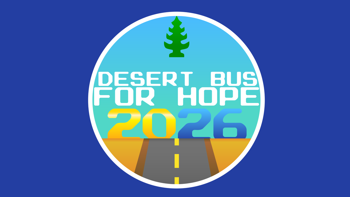 The Desert Bus For Hope 2026 logo, with the 20 in 2026 coloured gold to represent it being the 20th Desert Bus!