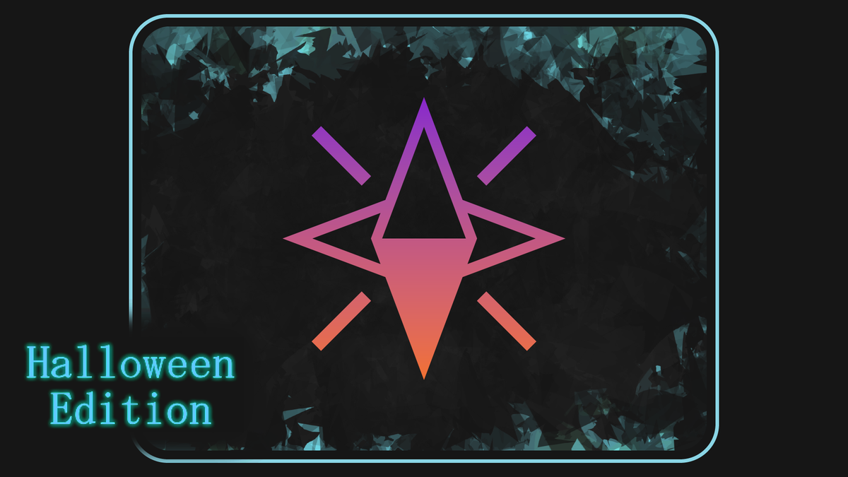 The EyeSpark logo in purple and orange. It's surrounded by a cyan frame with a background with cyan splotches. There's text reading "Halloween Edition" in the bottom left corner.