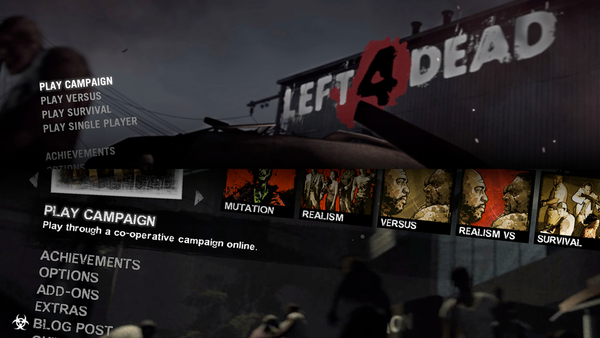 Two images showing the main menus of Left 4 Dead 1 and Left 4 Dead 2.