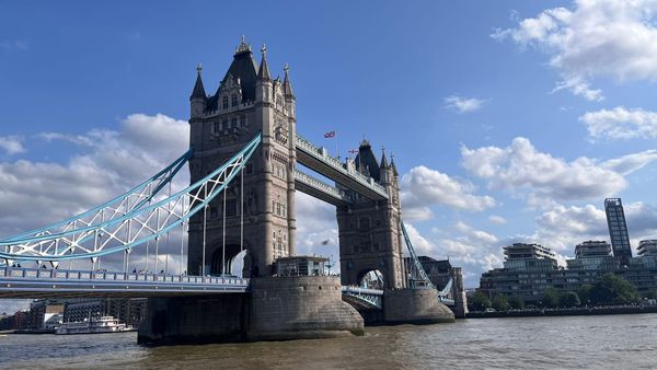 Tower Bridge in London, looking from the north side.