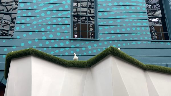 Some figures of seagulls on top of a mock cliffside inside the National Maritime Museum.