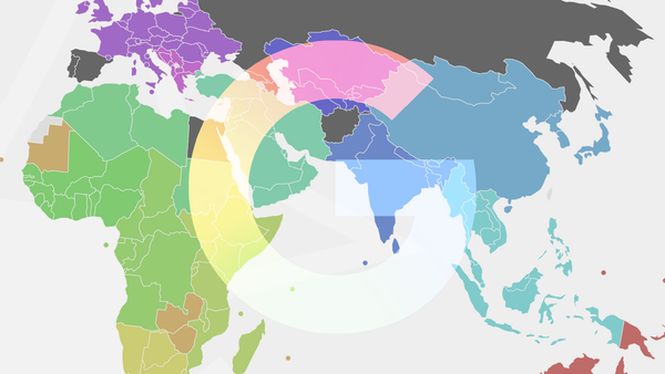 A cropped section of a map showing the world regions according to Google Search Engine. A semi-transparent Google Logo is plastered on top.
