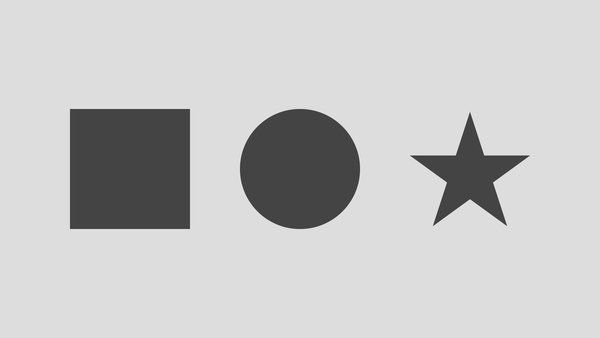 A black square, circle, and five-pointed star of all the same length, above a white background.