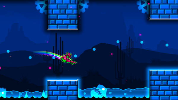 Screenshot from the Google Play page of Geometry Dash Subzero. Showing the level Press Start.