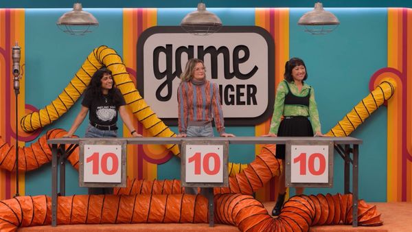 A screenshot of Game Changer S8Ep3: Night Shift, featuring the day shift: Rekha Shankar, Siobhan Thompson, and Lily Du.