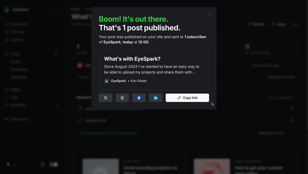A screenshot from 2025-06-15 of when I published my first ever post on this blog.