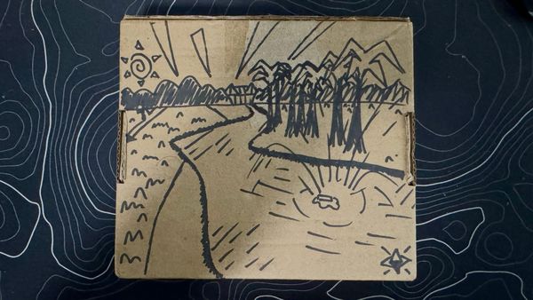A very simple marker drawing of the Santo Domingo Country Club done in a small cardboard box. 