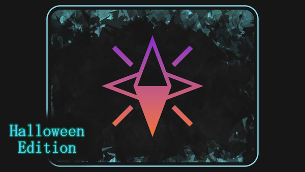 The EyeSpark logo in purple and orange. It's surrounded by a cyan frame with a background with cyan splotches. There's text reading "Halloween Edition" in the bottom left corner.