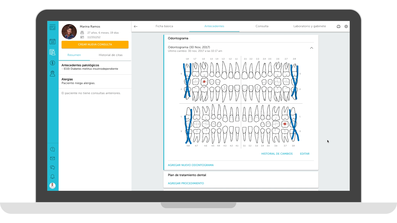 Visualiza el historial de cambios de los odontogramas