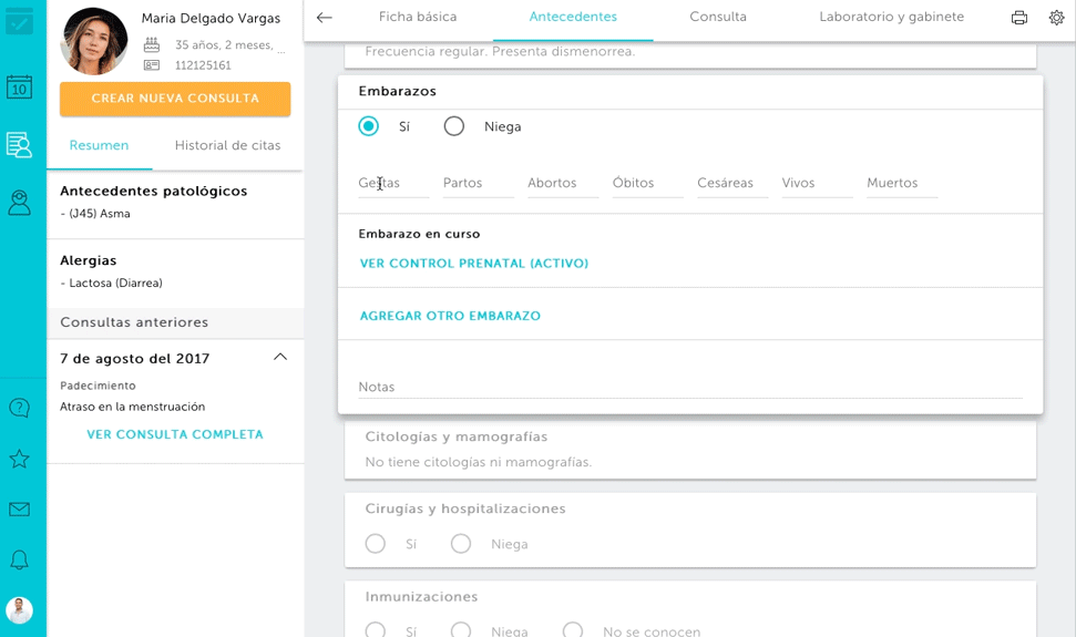 Antecedentes ginecológicos en historia clínica digital