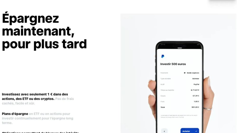 Capture d'écran de l'application Trade Republic montrant un investissement de 500 euros dans PayPal.