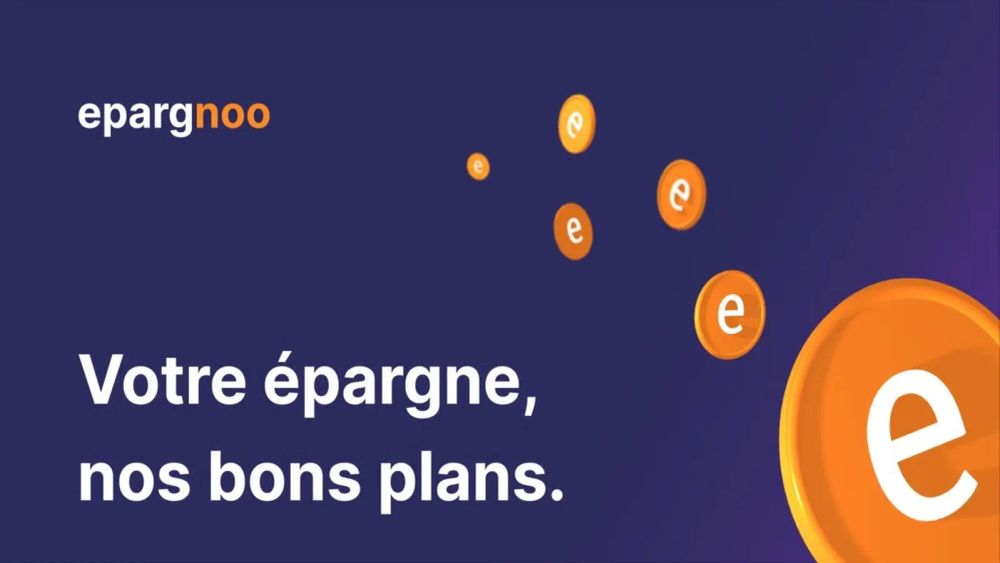 Visuel de la marque Epargnoo avec des pièces d'or et le slogan "Votre épargne, nos bons plans"