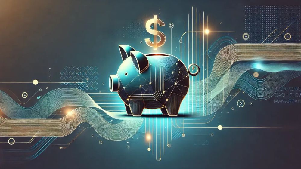 Illustration d'une tirelire futuriste avec un symbole dollar, représentant la gestion de la trésorerie d'entreprise en 2025.