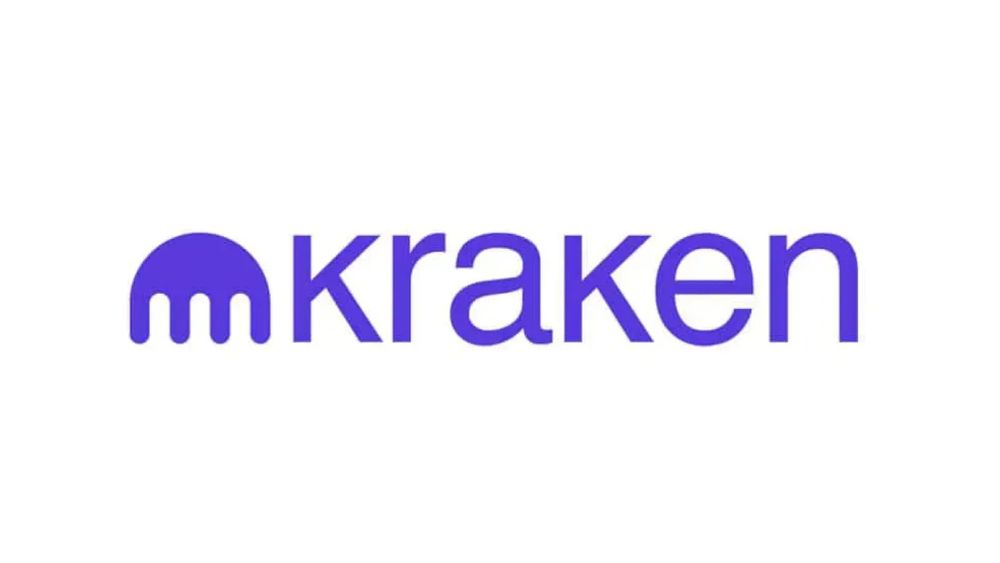 Logo de l'exchange de cryptomonnaies Kraken, en violet sur fond blanc.