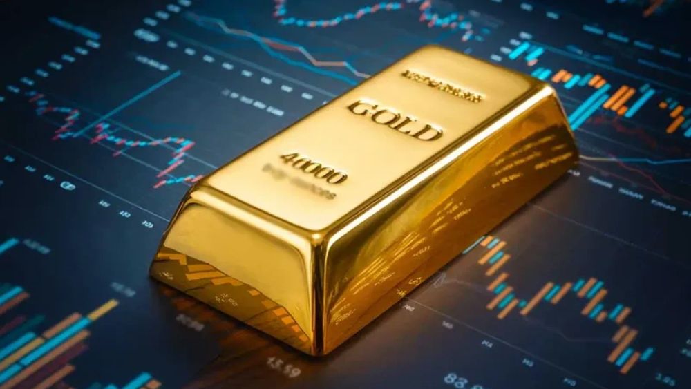 Lingot d'or brillant sur un fond de graphiques boursiers, symbolisant l'investissement et la finance.