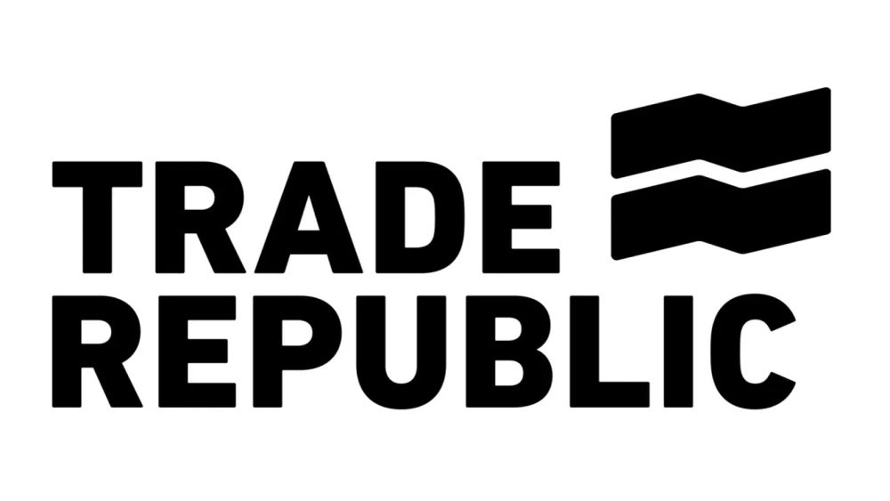 Logo de Trade Republic, avec le nom de l'entreprise en lettres capitales noires et un symbole graphique stylisé à droite.