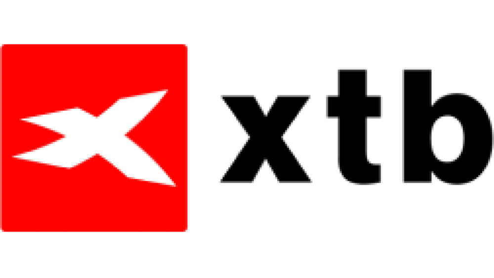Logo XTB : un X noir sur fond rouge, symbole de la plateforme de trading en ligne.