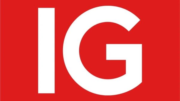 Logo du broker IG, avec les lettres I et G en blanc sur fond rouge.