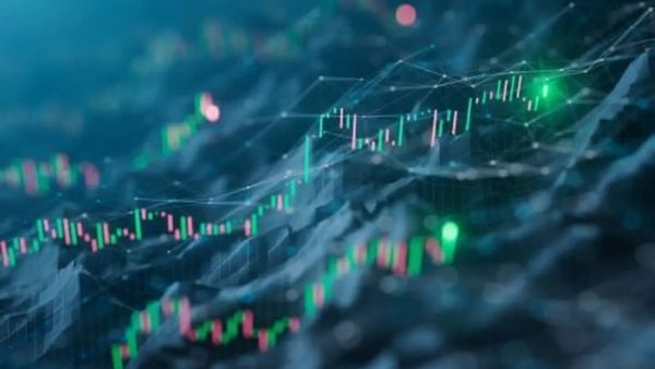 Graphique boursier avec des chandeliers verts et rouges, symbolisant les fluctuations du marché et les dividendes potentiels.