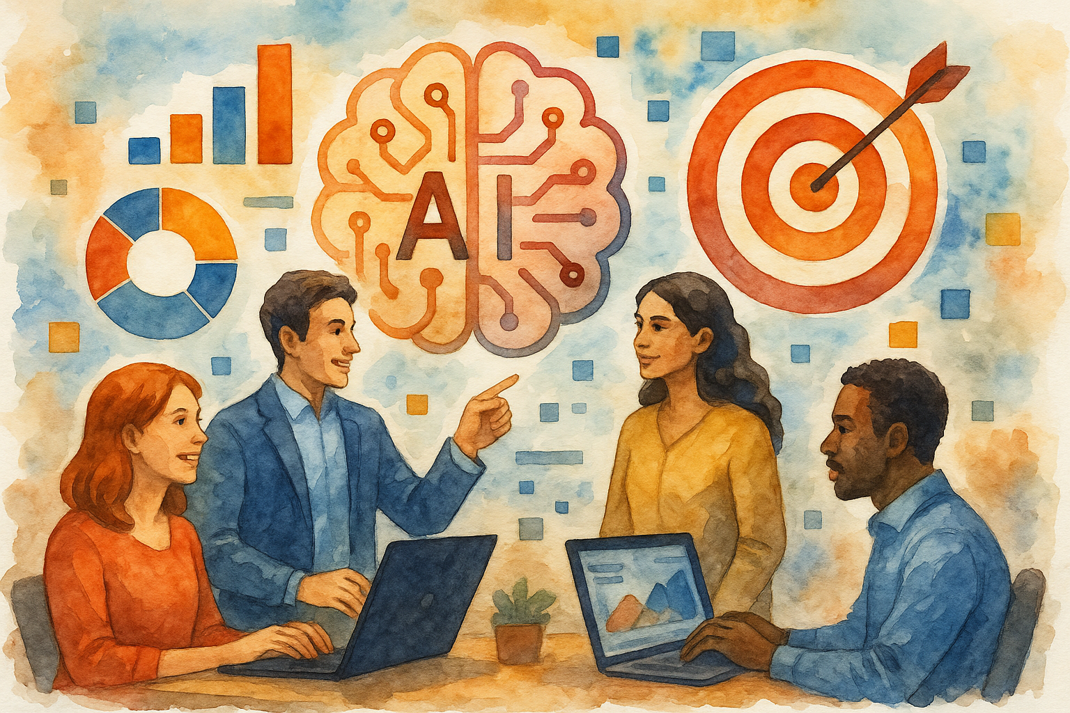 Professional illustration representing Master Advanced AI Techniques to Enhance Your Ad Targeting Strategy featuring eleme...