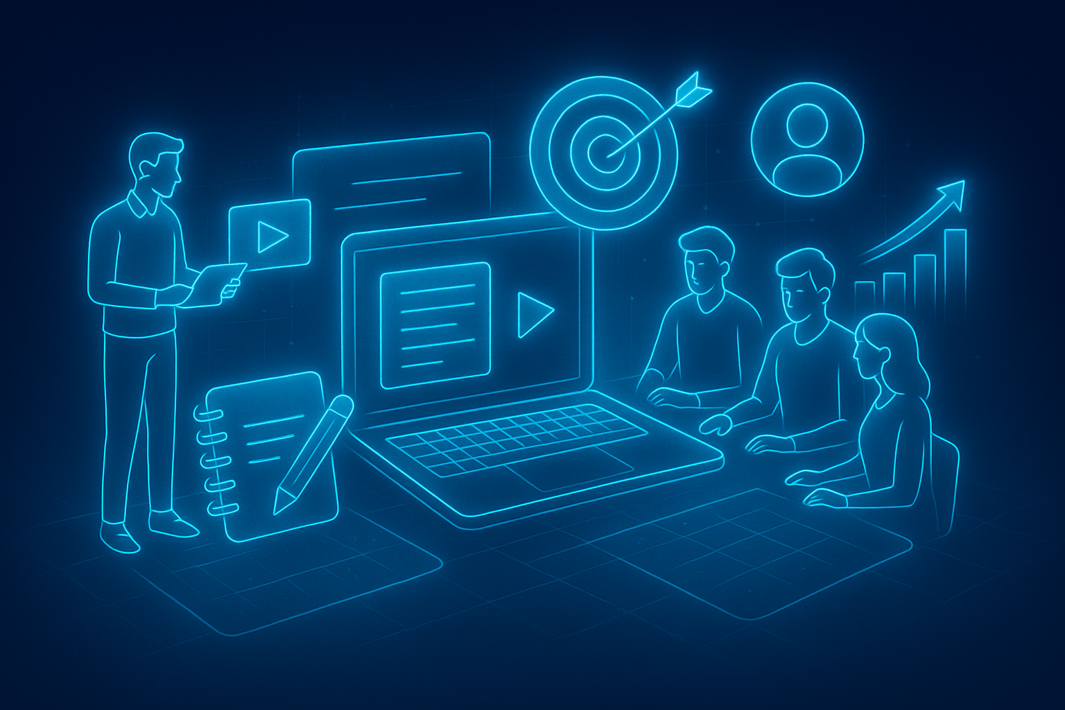 Professional illustration representing How to improve content production without hiring a large team featuring elements re...