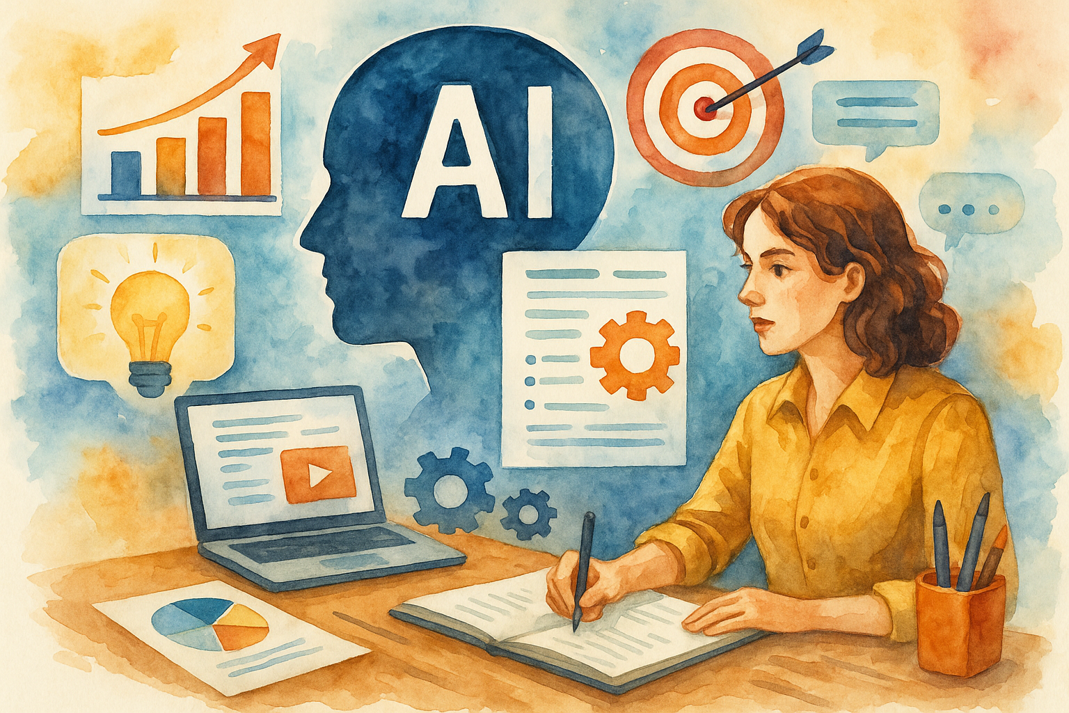 Professional illustration representing Boost Your Brand's Visibility: Top 5 AI Strategies That Work featuring elements rel...