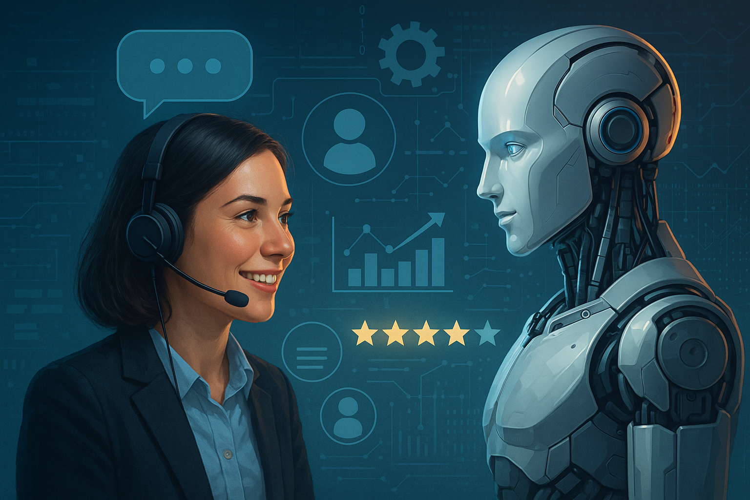 Professional illustration representing Boost Your Customer Service Efficiency Using AI Today featuring elements related to...