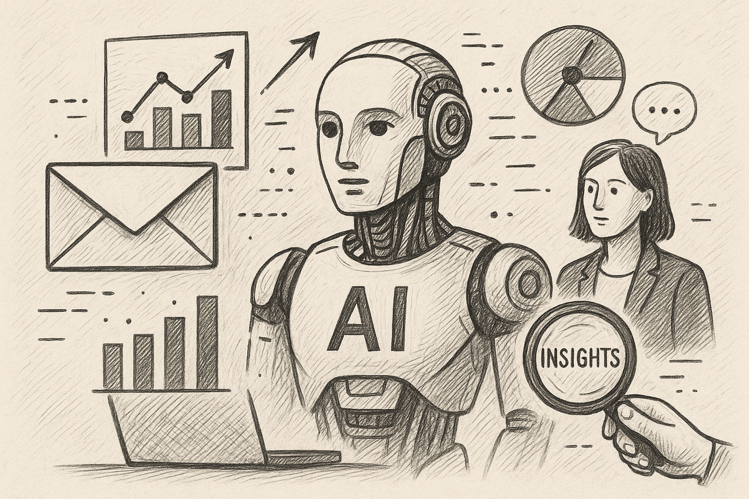 Professional illustration representing Unlock the Power of AI Analytics to Optimize Your Email Campaigns featuring element...