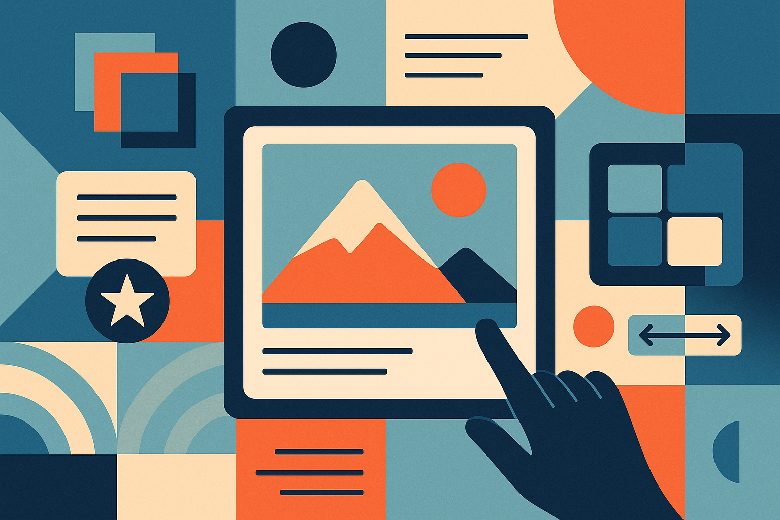 Professional illustration representing How to create better feature images for marketing content featuring elements relate...