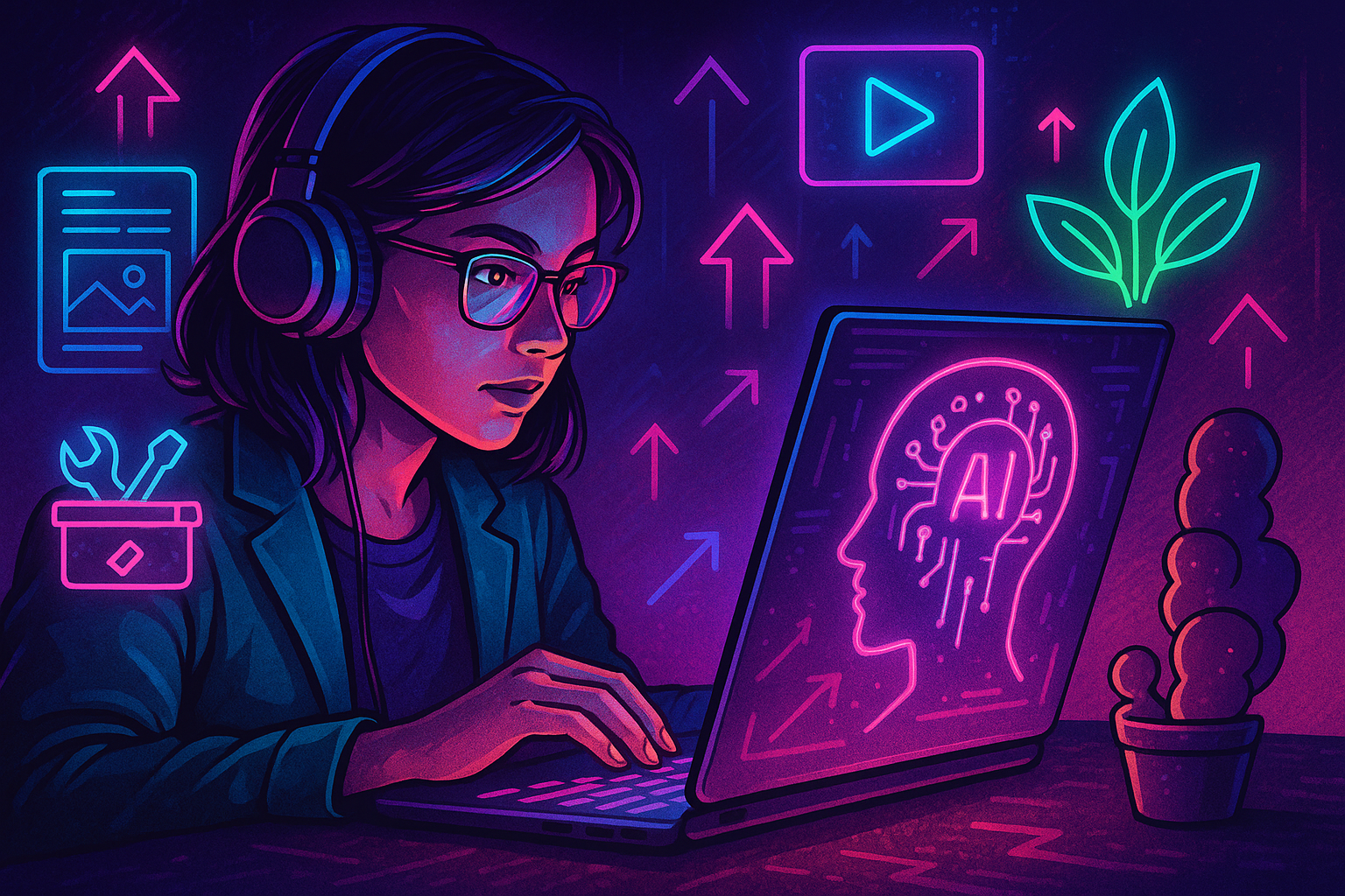 Professional illustration representing Unlock the Power of AI to Boost Your Organic Reach Effortlessly featuring elements ...