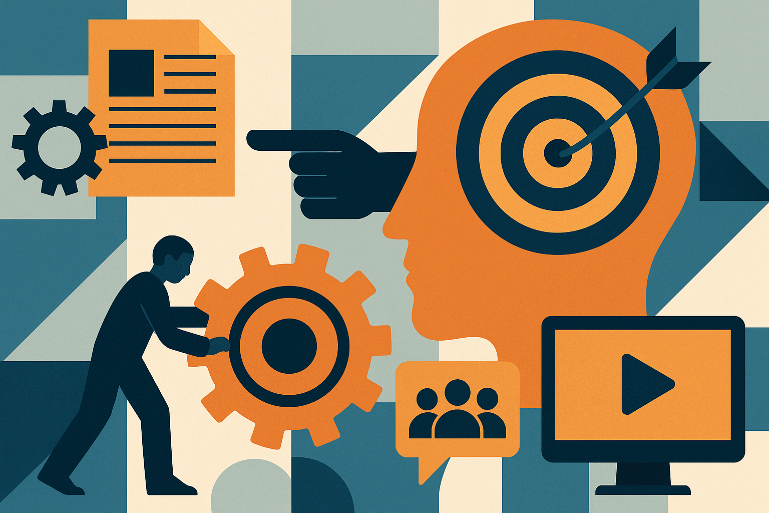 Professional illustration representing How to build a content engine around buyer intent featuring elements related to con...