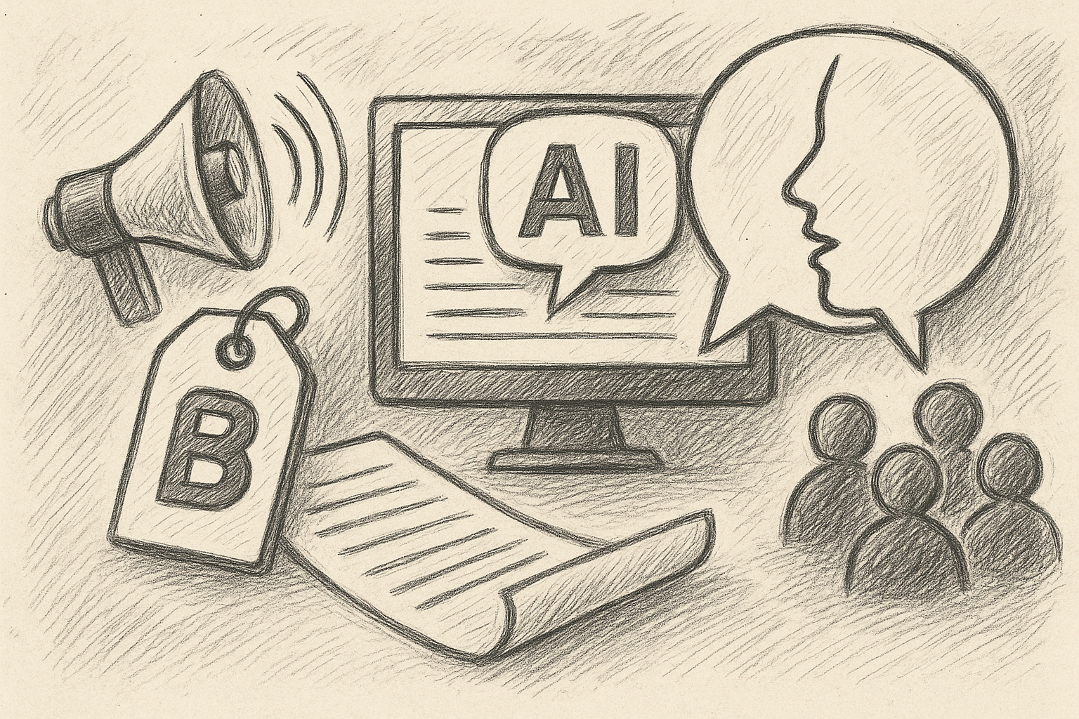 Professional illustration representing How to build a brand voice system for AI generated content featuring elements relat...