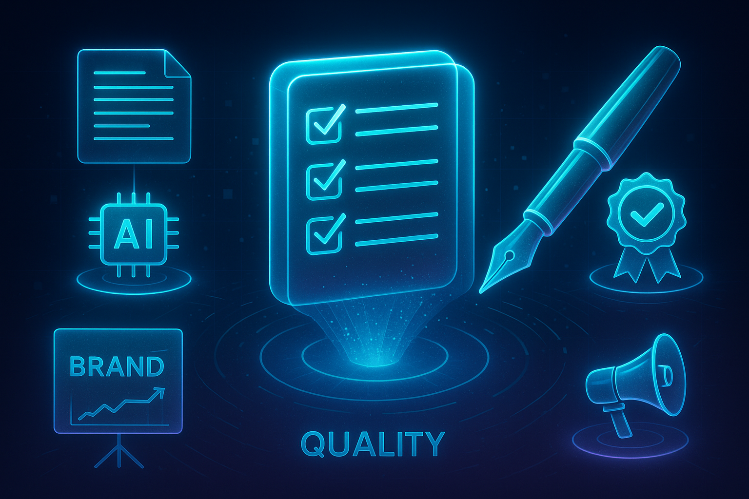 Professional illustration representing What a modern AI content QA checklist should include featuring elements related to ...