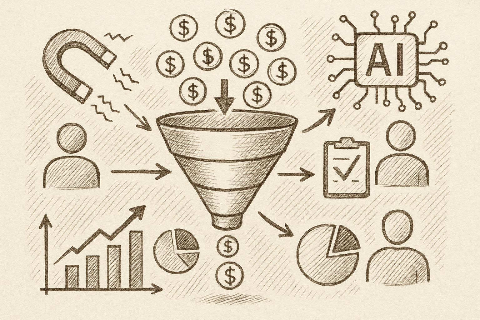 Professional illustration representing Boost Your Sales Funnel Efficiency With AI Automation Today featuring elements rela...