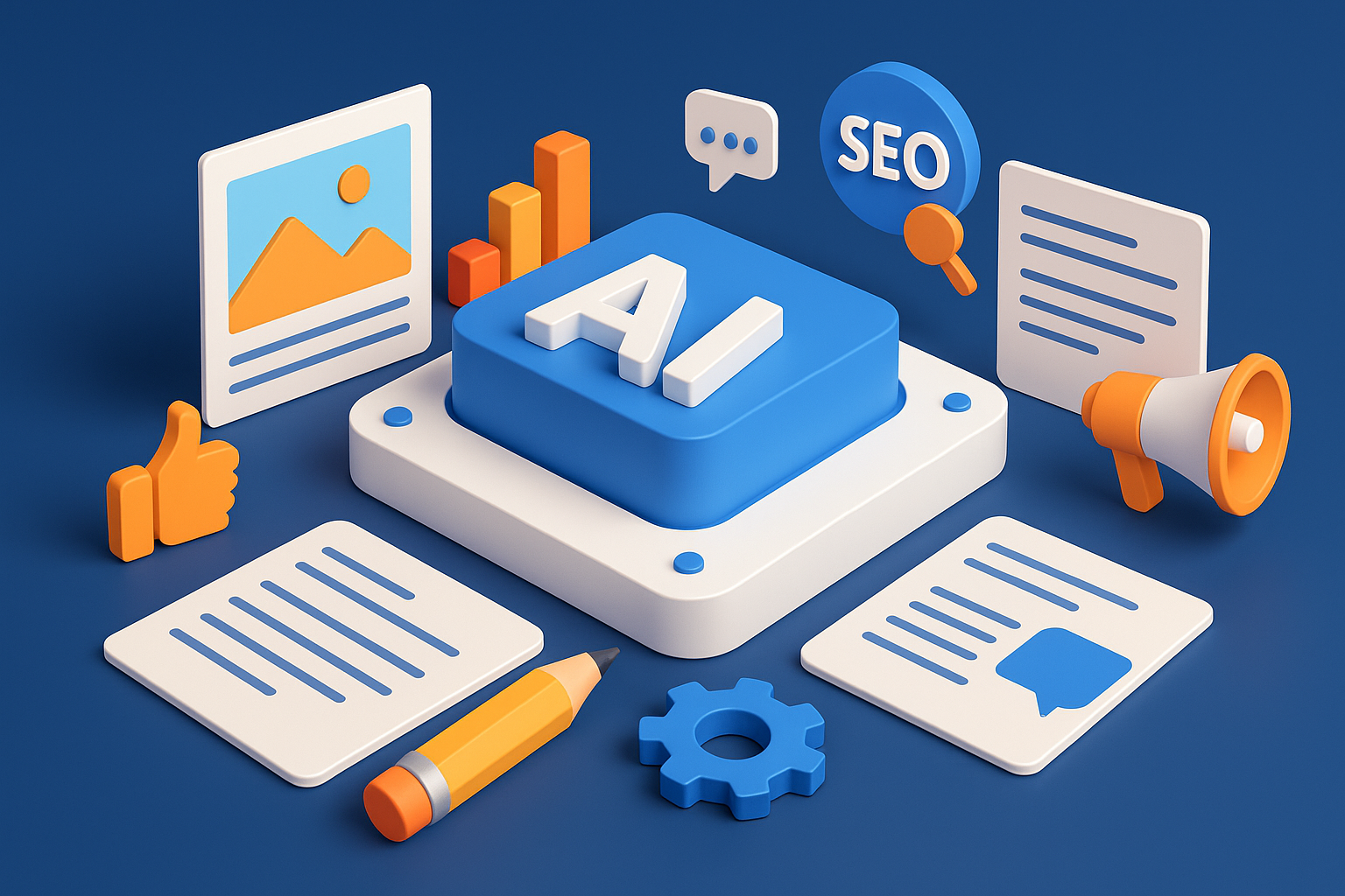 Professional illustration representing Unlock the Secrets to Automating Content Creation with AI featuring elements relate...