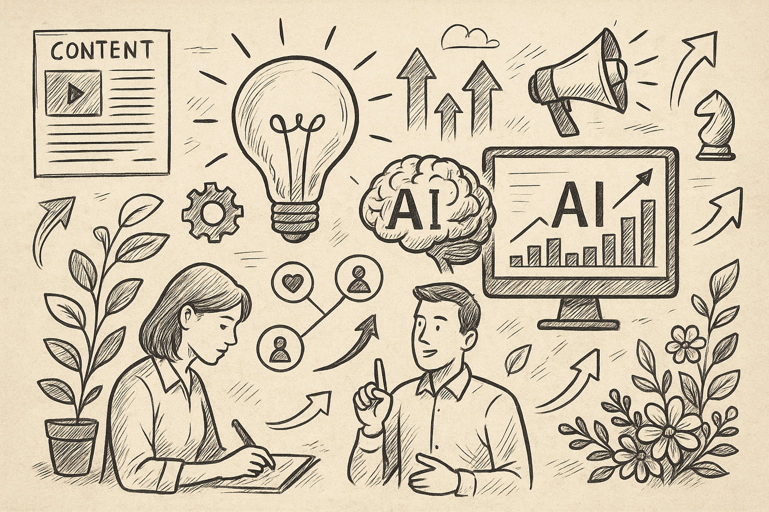 Professional illustration representing Essential Strategies to Boost Your Organic Reach Using AI featuring elements relate...
