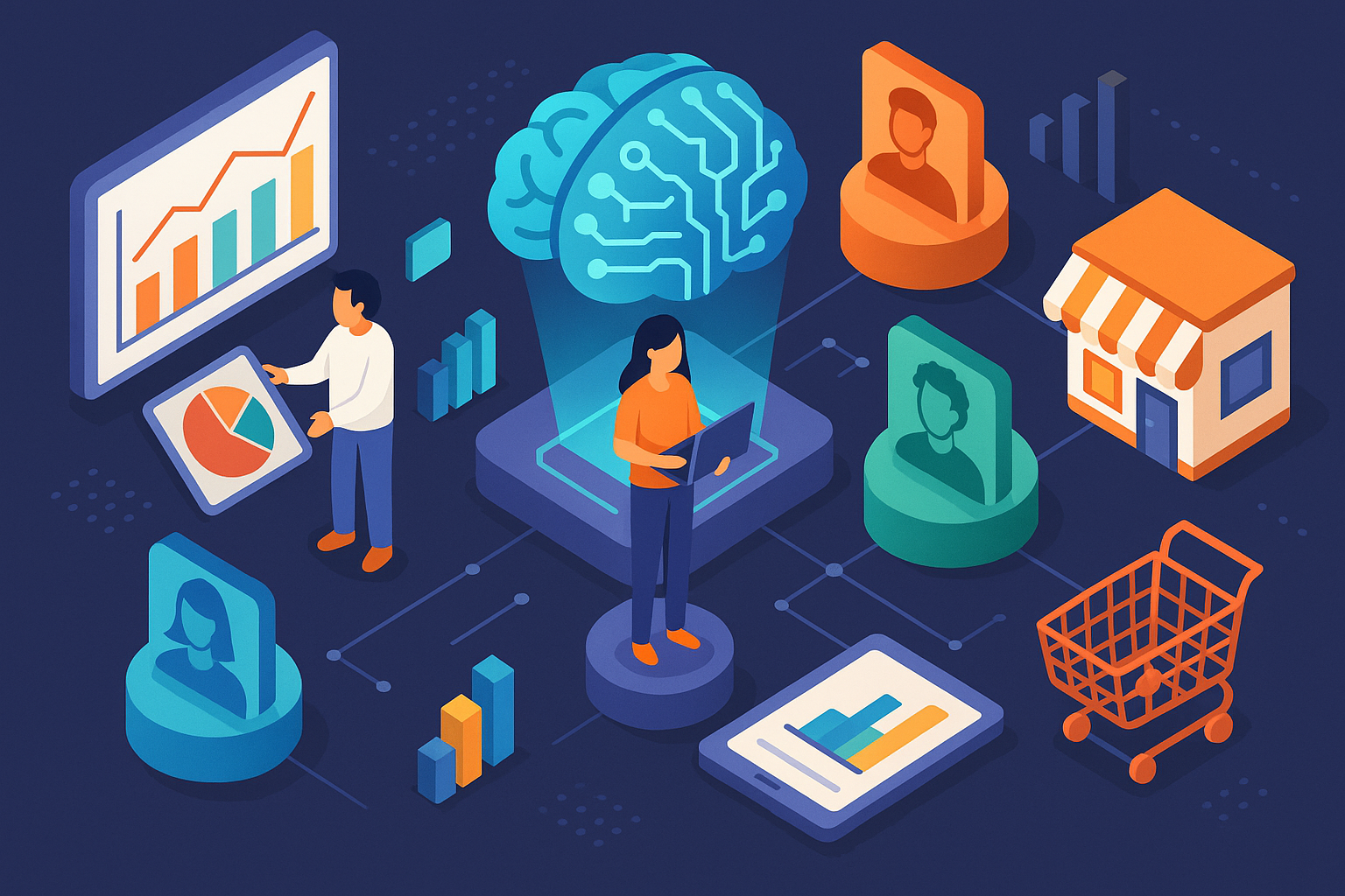 Professional illustration representing Unlock the Power of AI in Mastering Customer Segmentation for E-Commerce featuring ...
