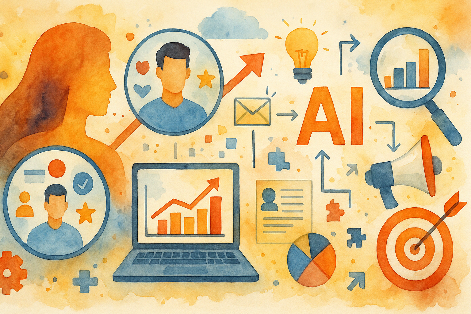 Professional illustration representing Unlock the Secrets to Scaling Personalized Marketing with AI featuring elements rel...