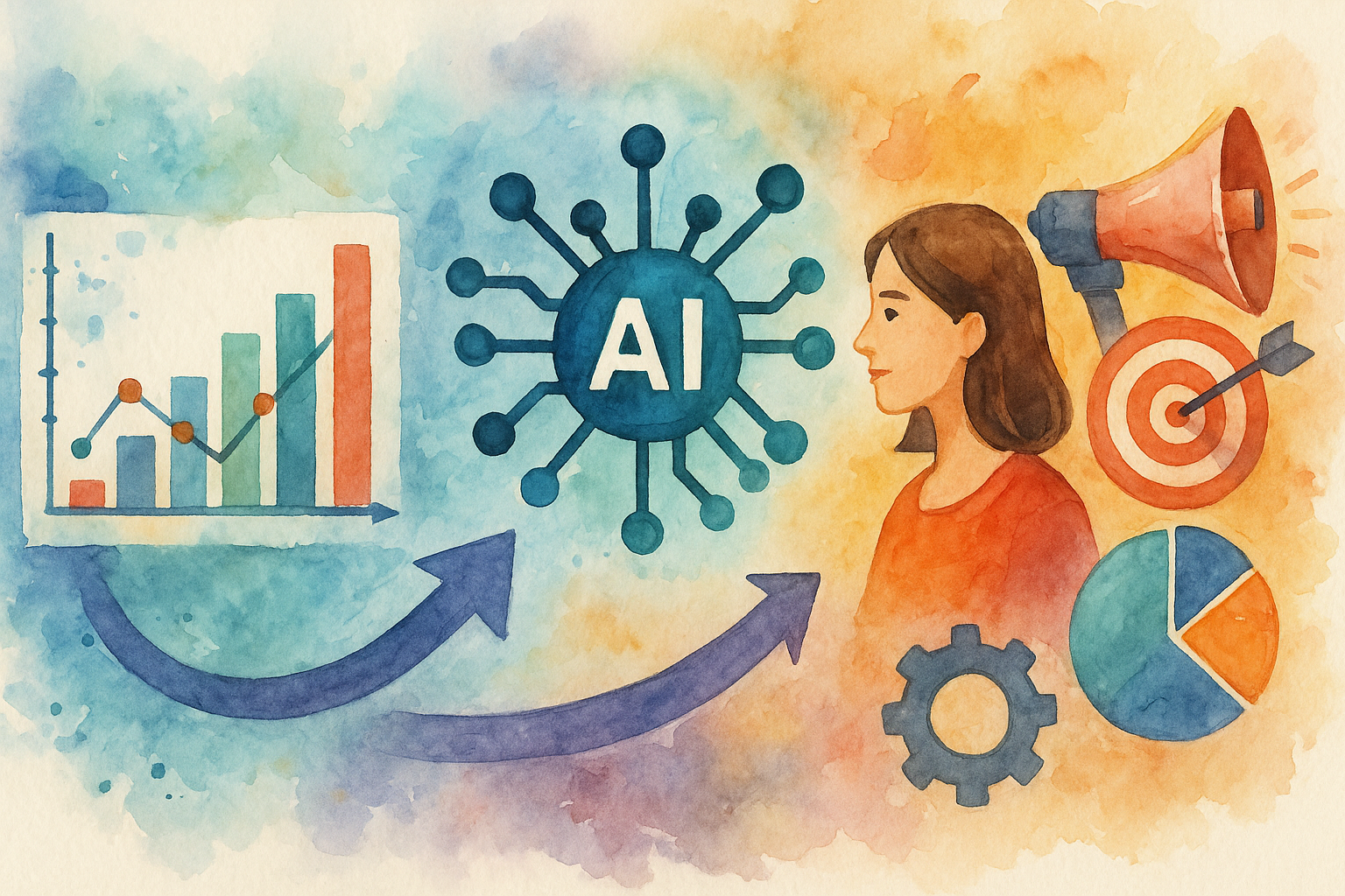 Professional illustration representing Master the Art of Data-Driven Marketing Using AI: Ultimate Guide featuring elements...