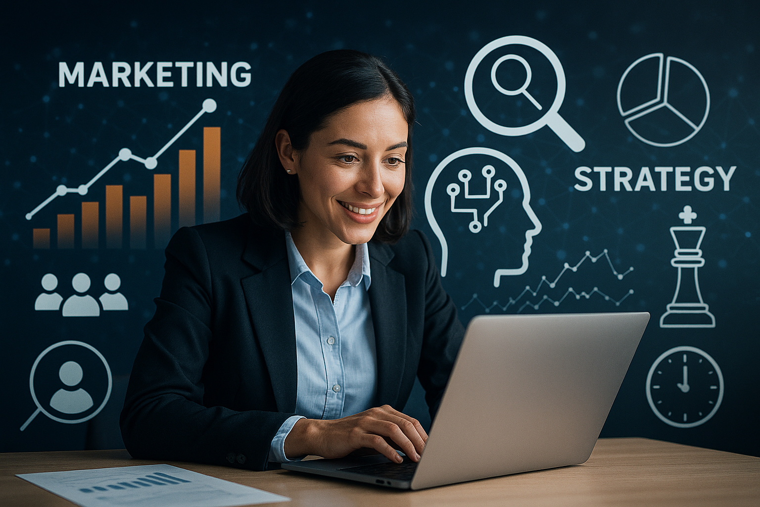 Professional illustration representing How to Build a Responsive AI-Driven Marketing Strategy That Delivers featuring elem...