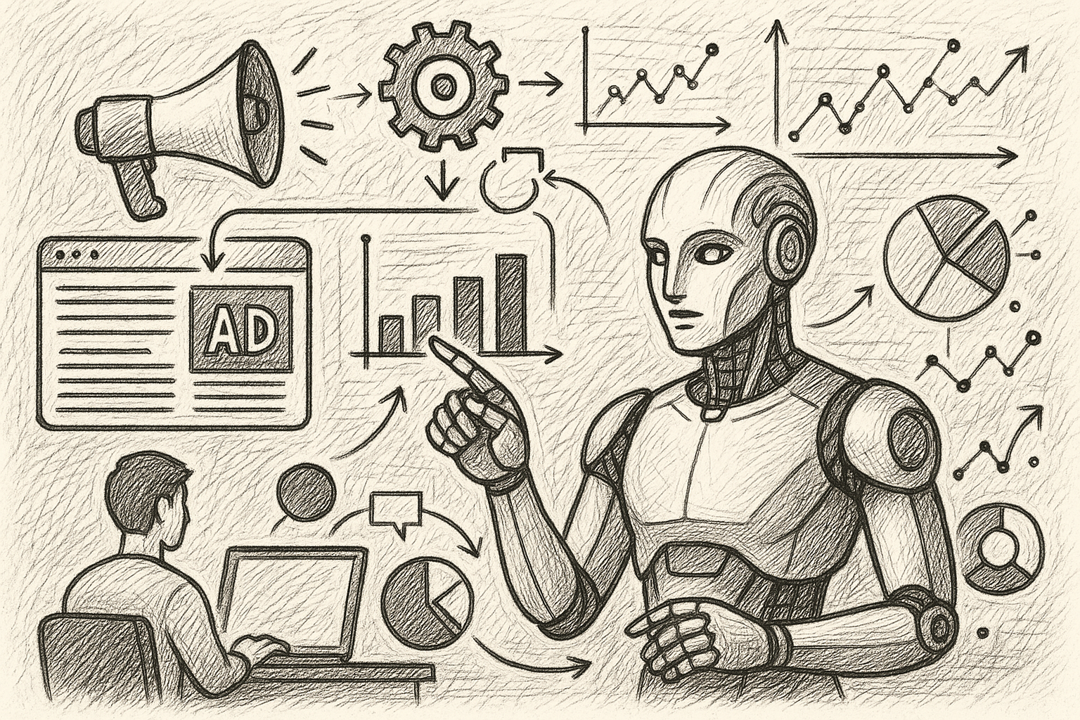 Professional illustration representing How to Craft Effective AI-Driven Digital Advertising Campaigns featuring elements r...