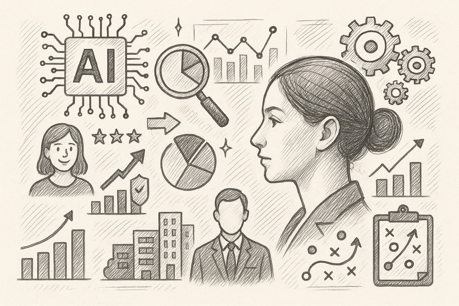 Professional illustration representing Leverage AI for Deeper Customer Insights and Enhanced Strategy featuring elements r...