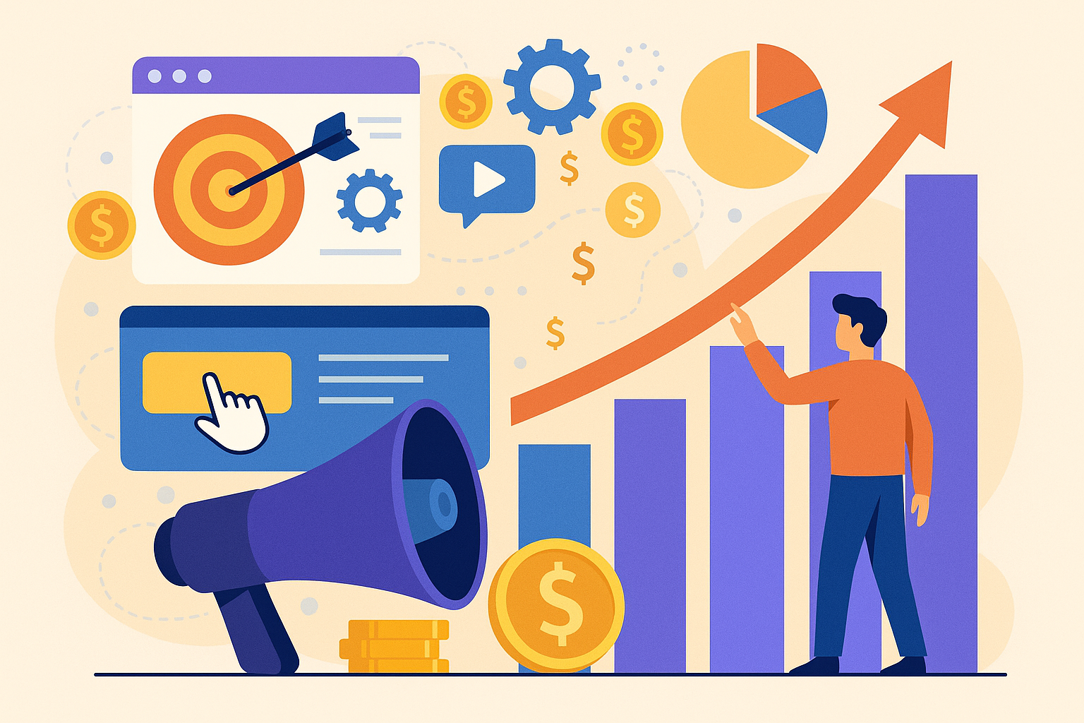 Professional illustration representing Master Advanced Techniques to Optimize Your Digital Marketing Ad Spend featuring el...