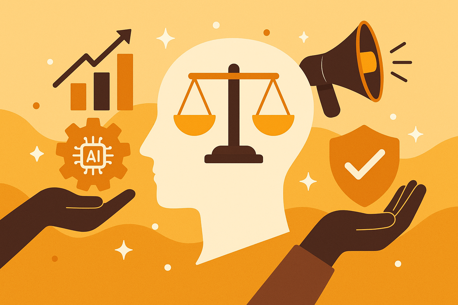 Professional illustration representing Master Essential AI Ethics Every Marketer Must Know featuring elements related to e...
