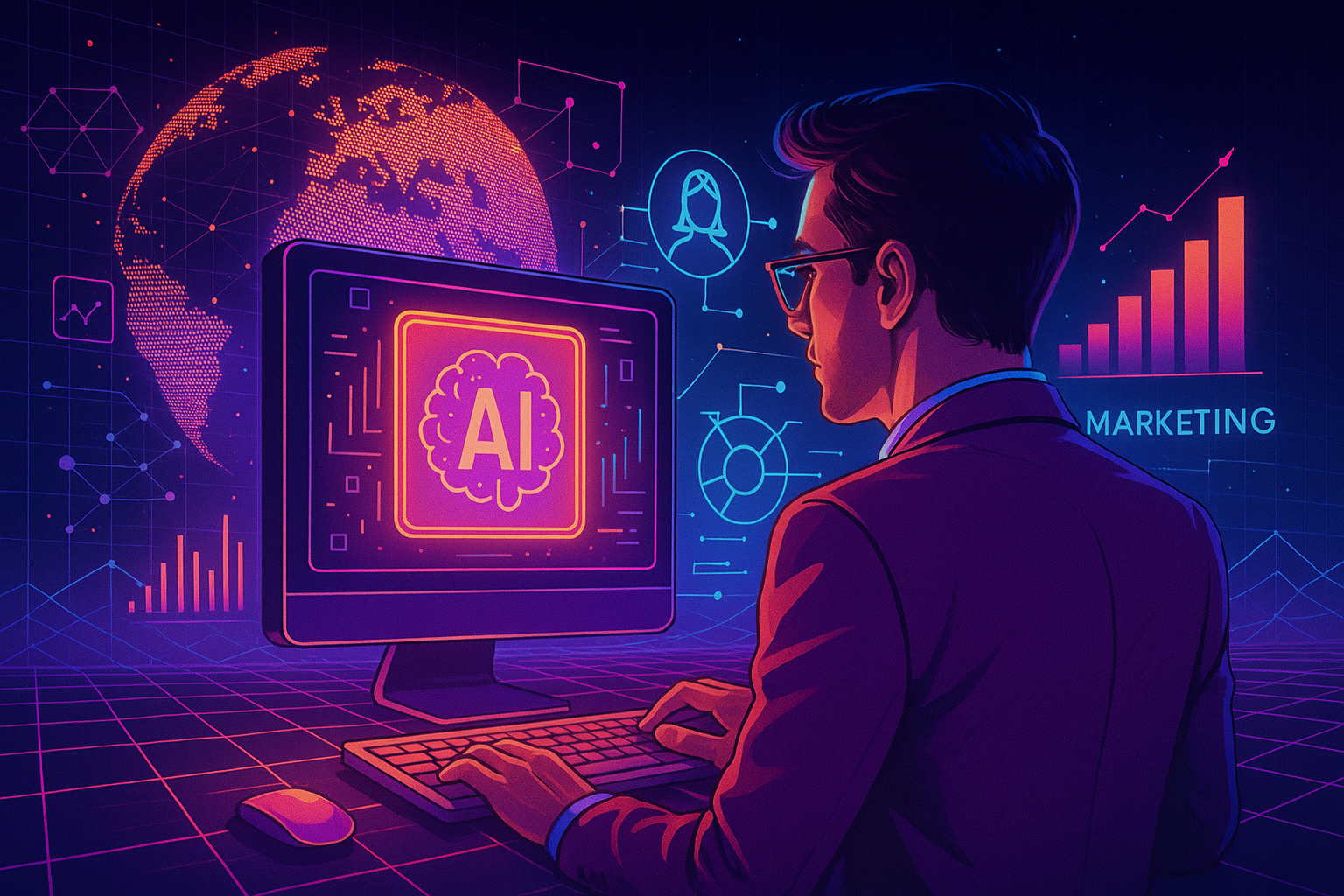 Professional illustration representing Master Essential AI Skills Every Digital Marketer Needs featuring elements related ...