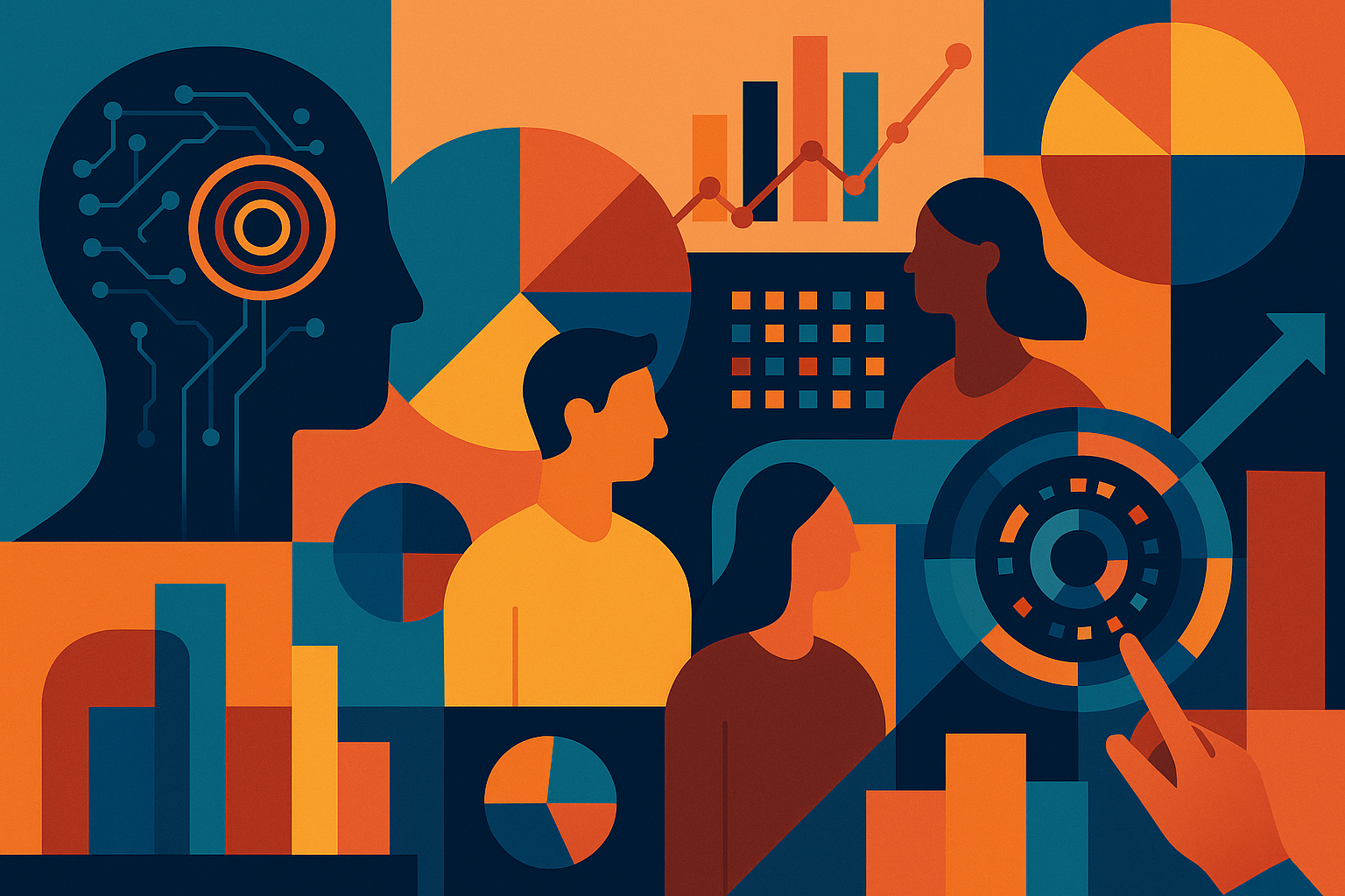 Professional illustration representing Master the Art of Using AI for Effective Market Segmentation featuring elements rel...
